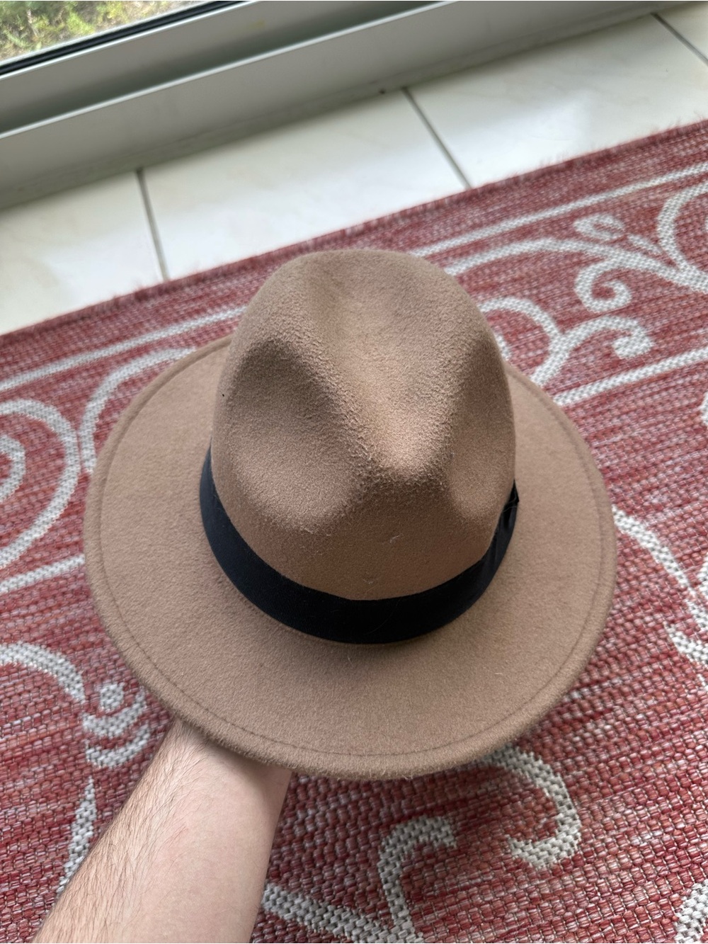 H&M Camel Tan Fedora Hat Size M 58 Wide Brim